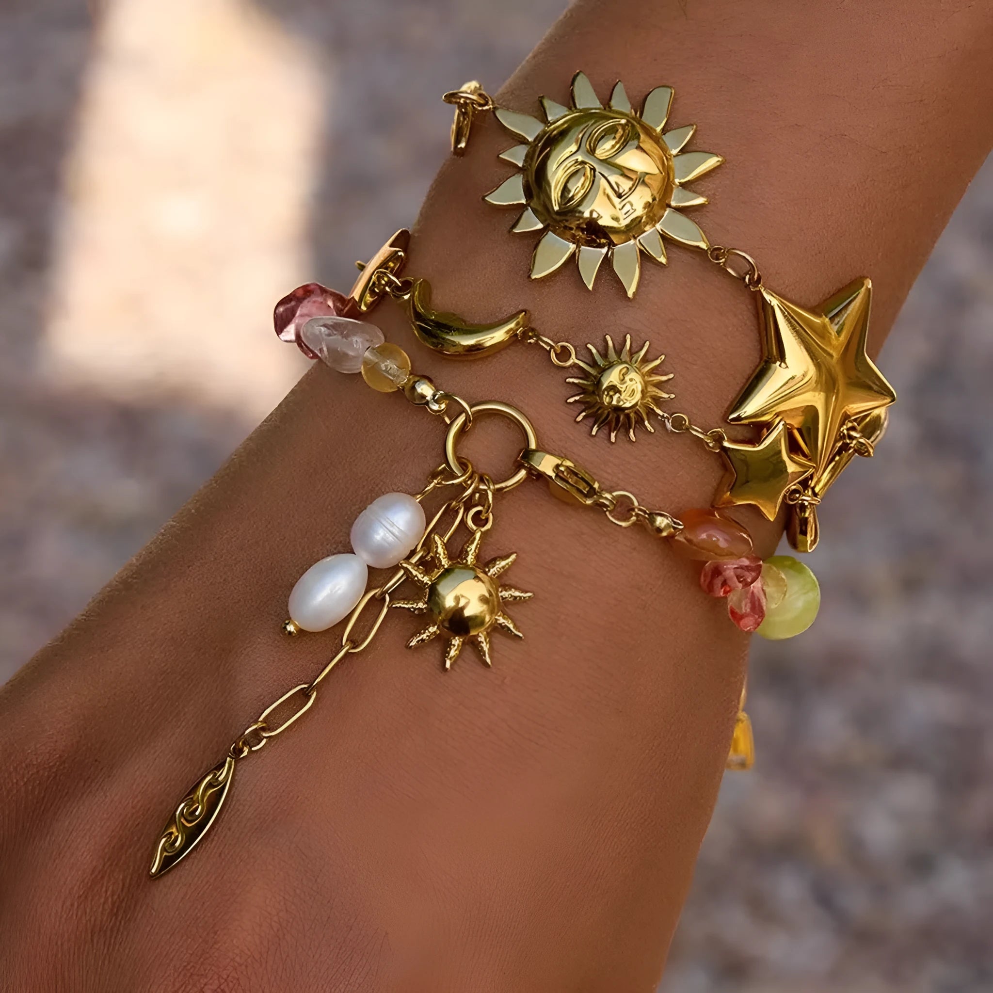 Women's stainless steel bracelet with geometric sun motif light luxury jewellery non-fading ornament