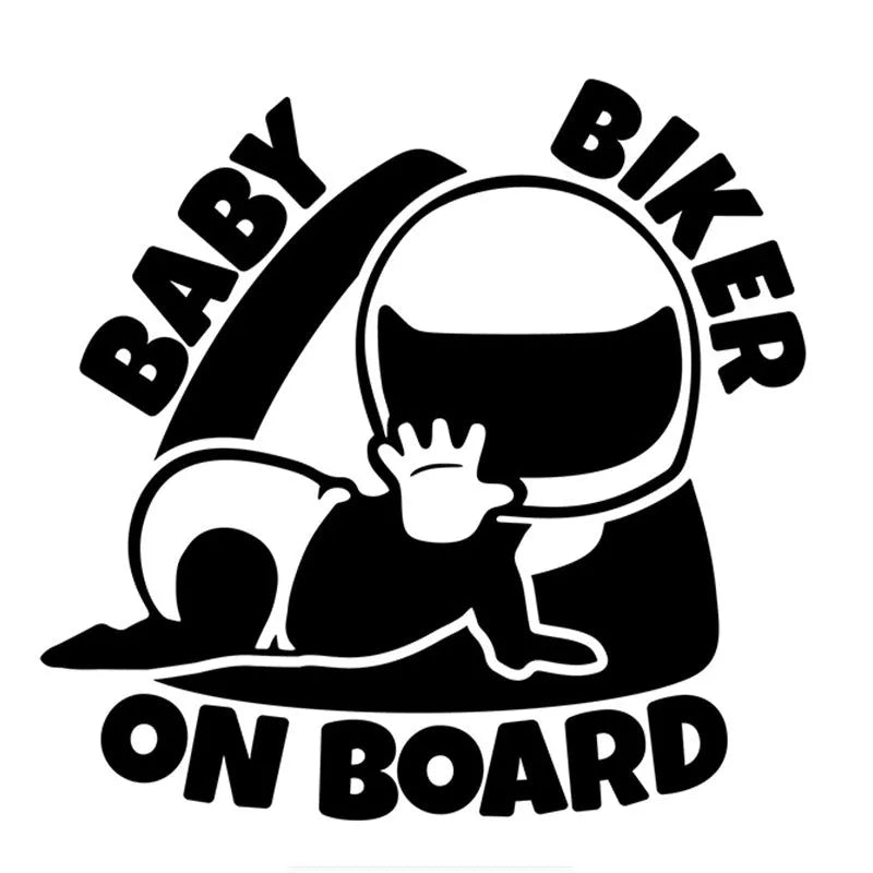 Black and white BABY ON BOARD reflective car sticker measuring 14.5 by 15 centimetres