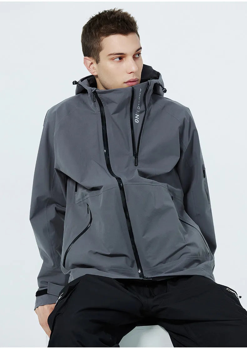 Thin double-plate ski suit for men and women in black, grey, yellow, or liner colours