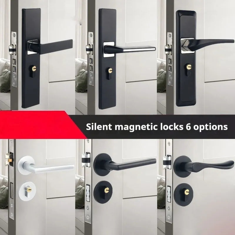 Aluminium alloy split magnetic door lock handle for indoor timber doors showing one of 17 available styles