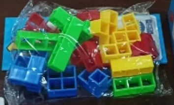 Plastic balance stacking board game with coloured building blocks on chassis for kids and adults