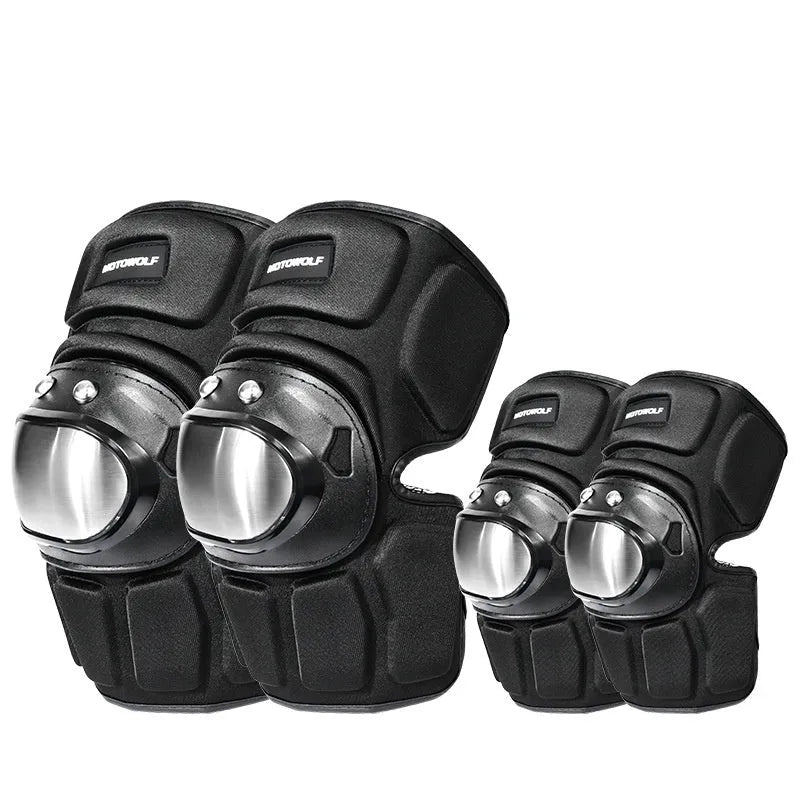 Off-road motorcycle stainless steel knee pads and elbow pads set black one size