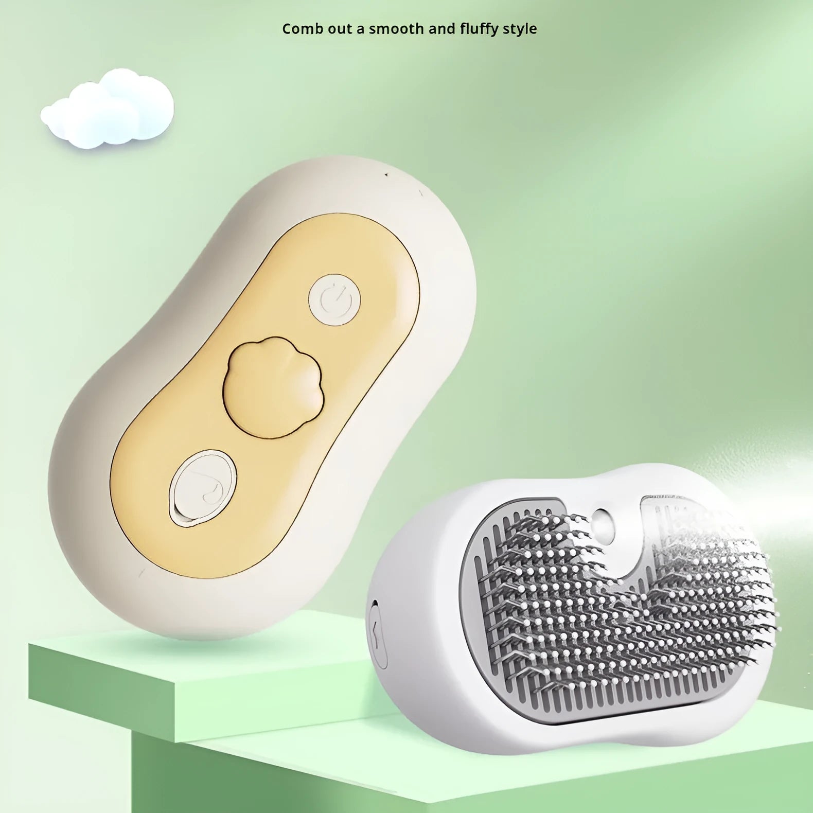 Rechargeable pet grooming comb for cats with spray function in beige yellow, blue, gray or orange colours