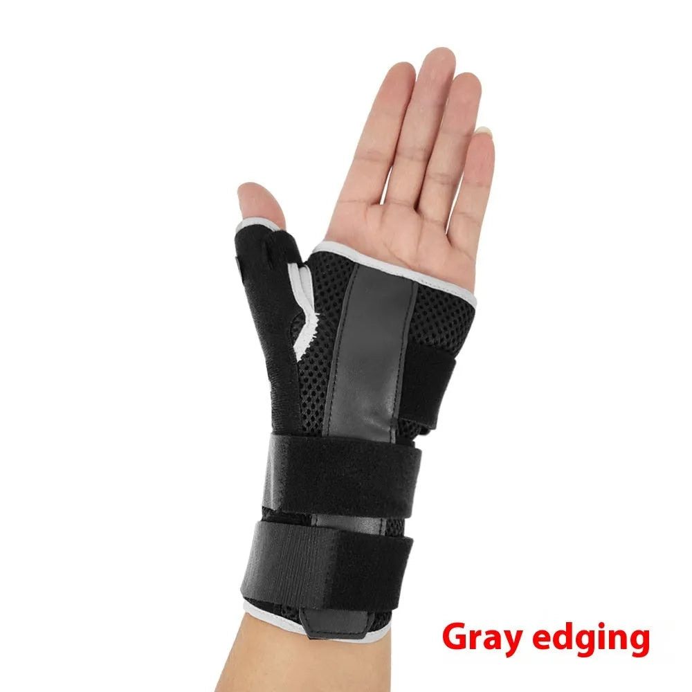 Carbon fibre sports wrist guard with thumb strap in black and grey colours
