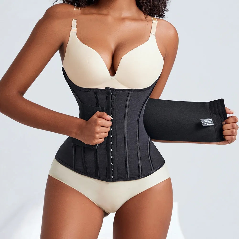 Nylon belly band waist trainer for fitness available in black or apricot colour