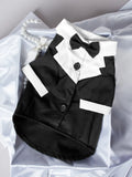 Chinese-style four-legged dog wedding suit in polyester available in black, grey and dark blue