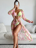 Women's quick-dry polyester bikini swimsuit in a European American print style, sizes S M L XL