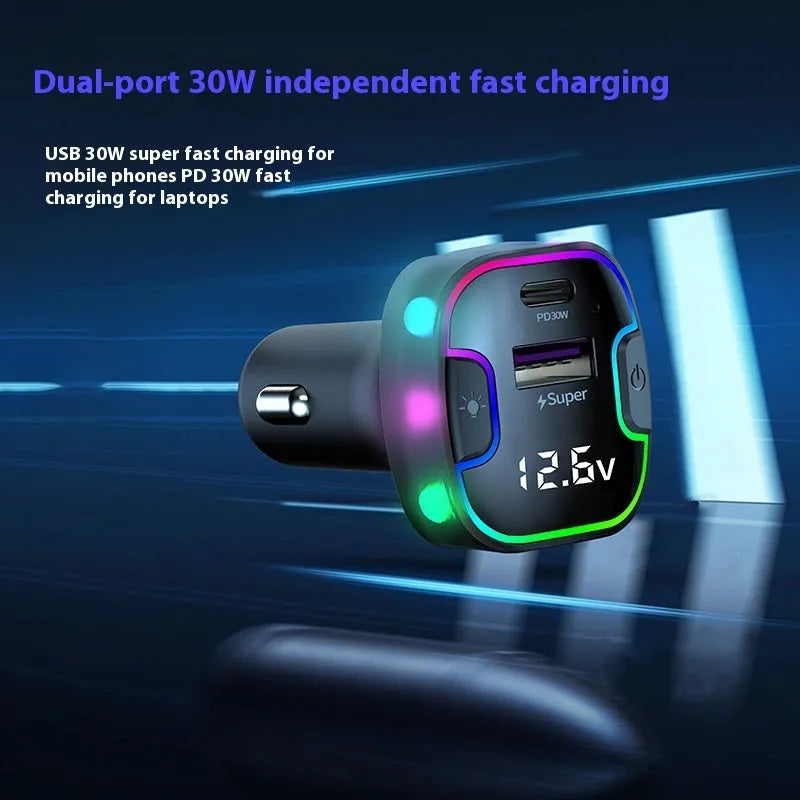 Front and rear car PD fast charging multi-interface charger with five ports in YQ8 black