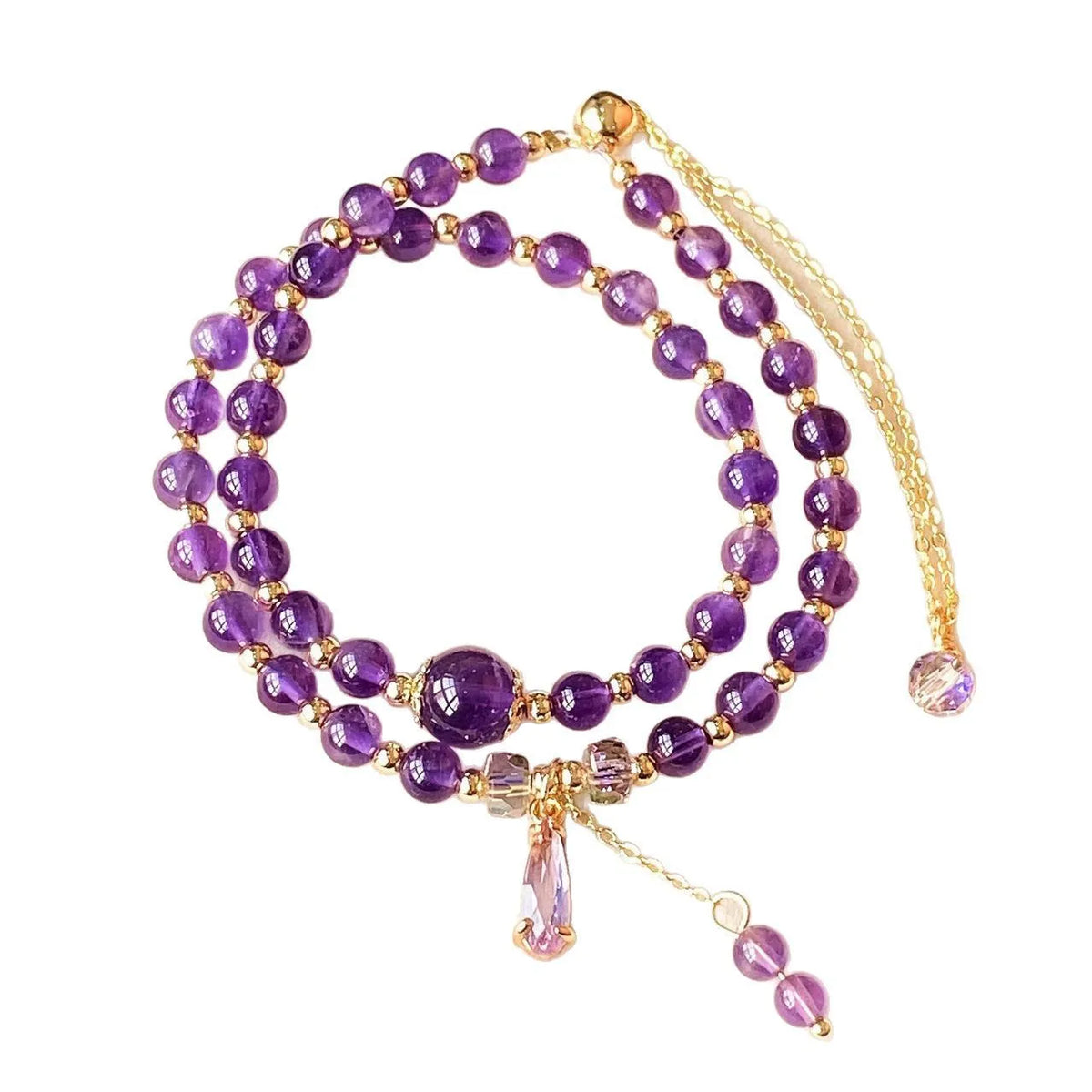 Purple crystal amethyst bead double bracelet with electroplated celestial pattern for women