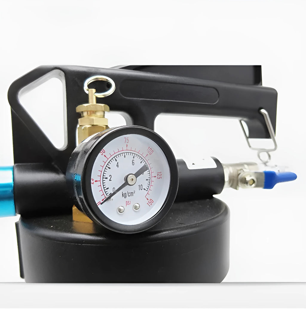 Pneumatic automatic transmission oil changer machine with a tank filler, shown in a workshop setting.