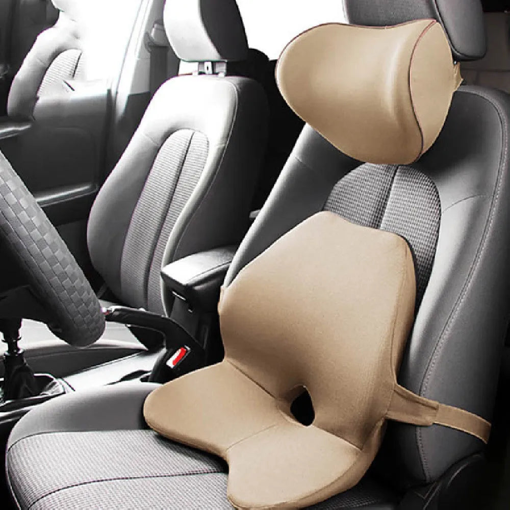 Car memory foam waist support cushion shown in available colour options