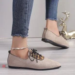 Beige leopard print pointed toe pumps for women in plus sizes with faux PU upper and rubber sole