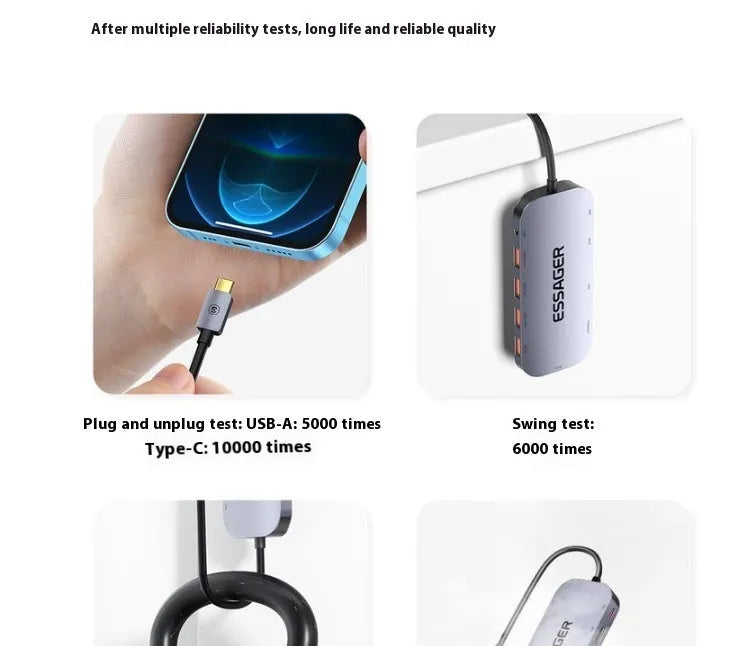 Silver 11-in-1 USB-C expansion hub with Gigabit Ethernet, HDMI, USB ports, and a 20cm attached cable.