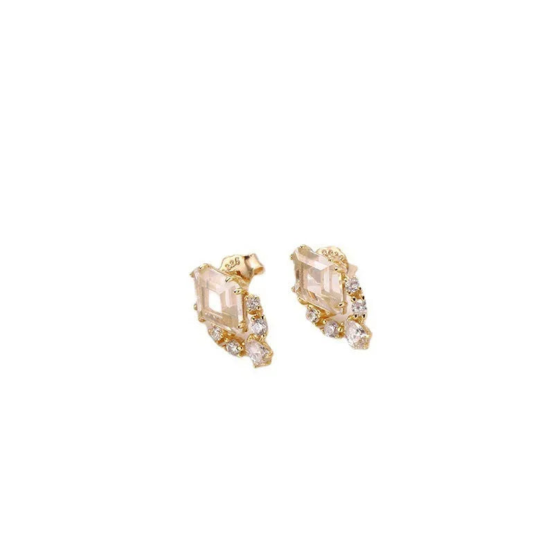 Geometric sweet white crystal earrings made from 925 sterling silver