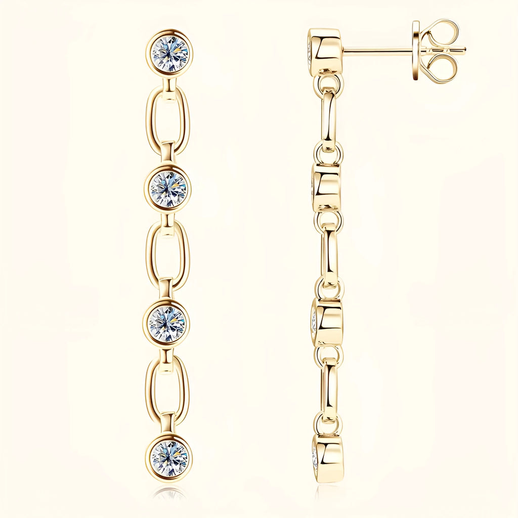Silver tassel moissanite stud earrings in retro European American geometric style, gold colour