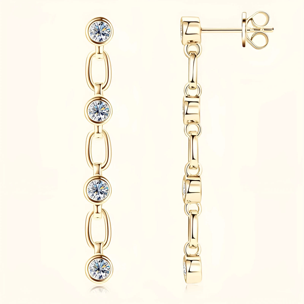 Silver tassel moissanite stud earrings in retro European American geometric style, gold colour