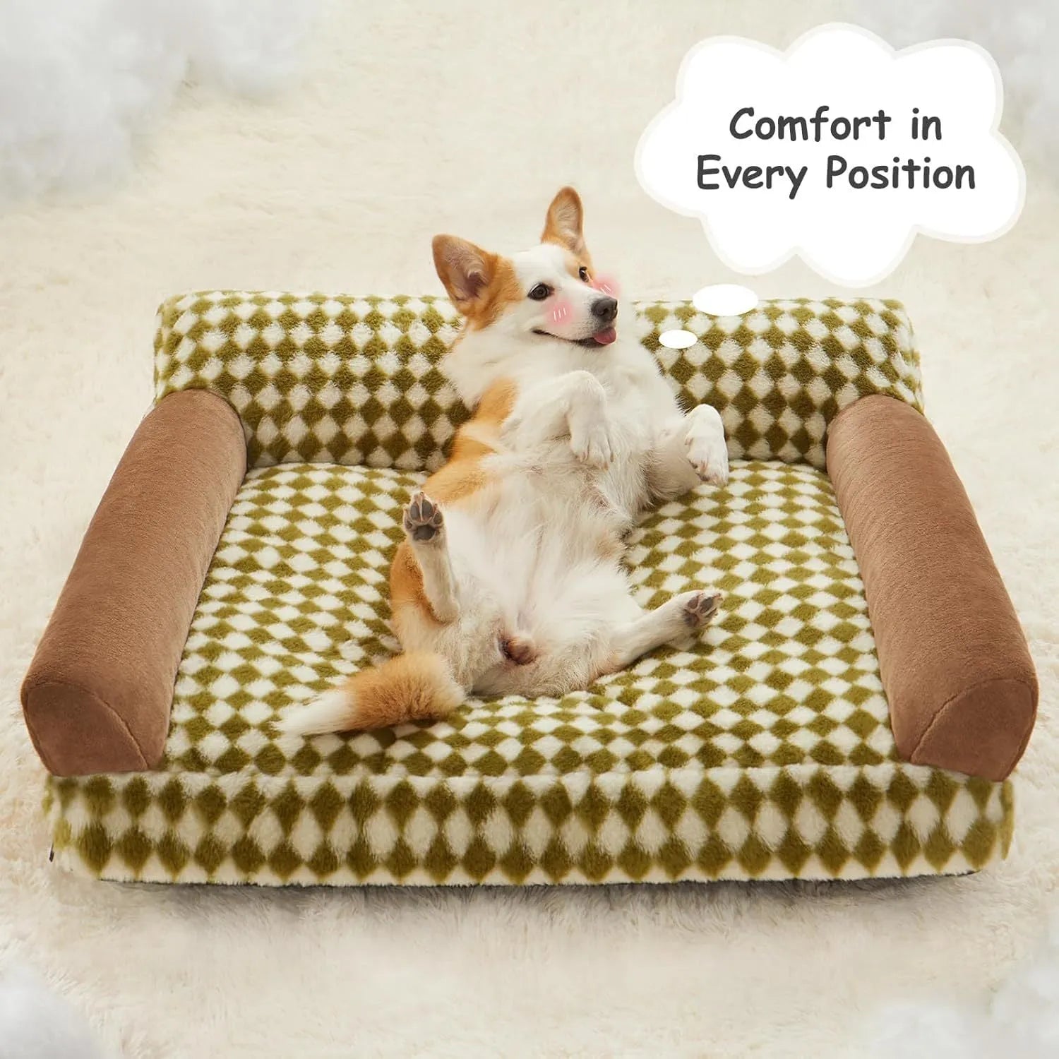 Checkered pet sofa bed for cats and small dogs with removable cover and non-slip bottom