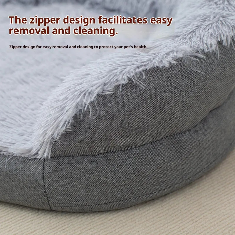 Winter warm pet plush large kennel for dogs, gray, oval open nest 100x75x18cm