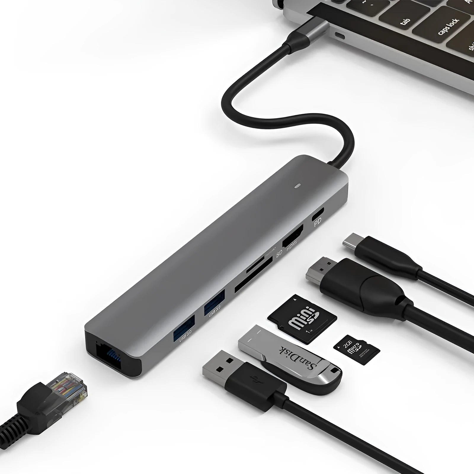 LQT-LH07 7-in-1 USB card reader and PD charging hub for laptops