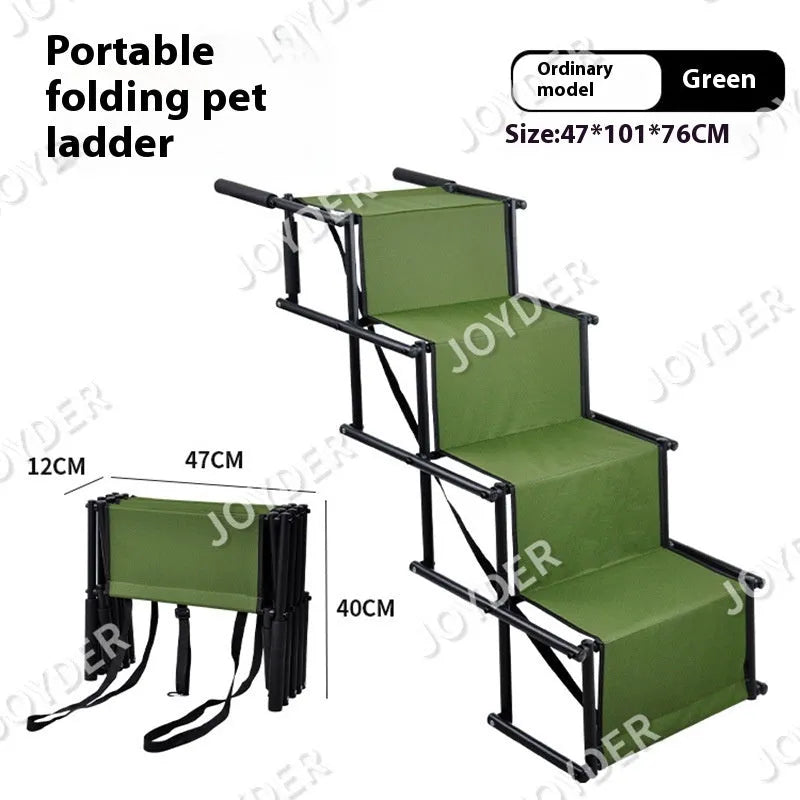 Folding stainless steel dog car ladder in navy blue colour showing extended position