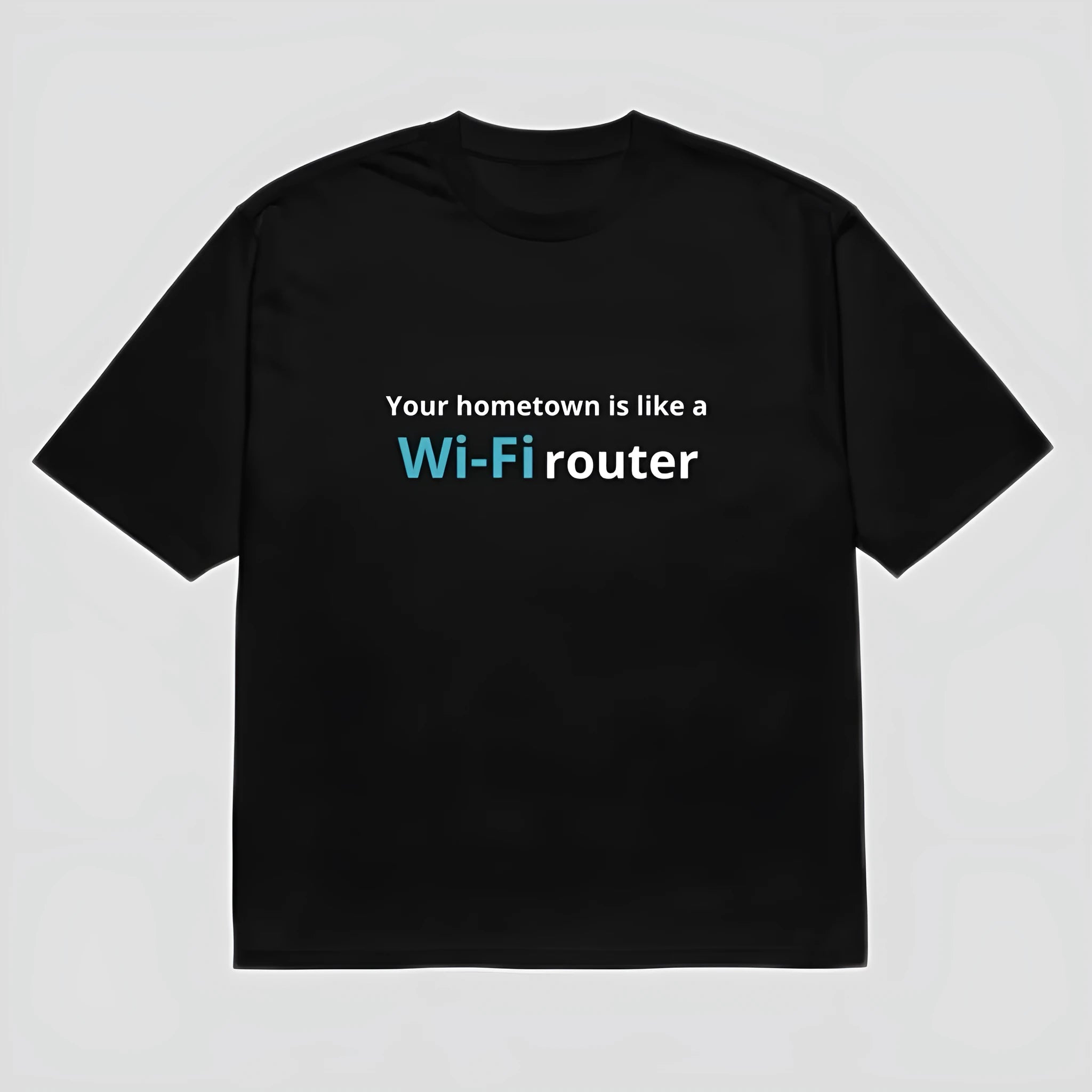 Men's black loose fit t-shirt with a colourful cartoon digital print on the front.