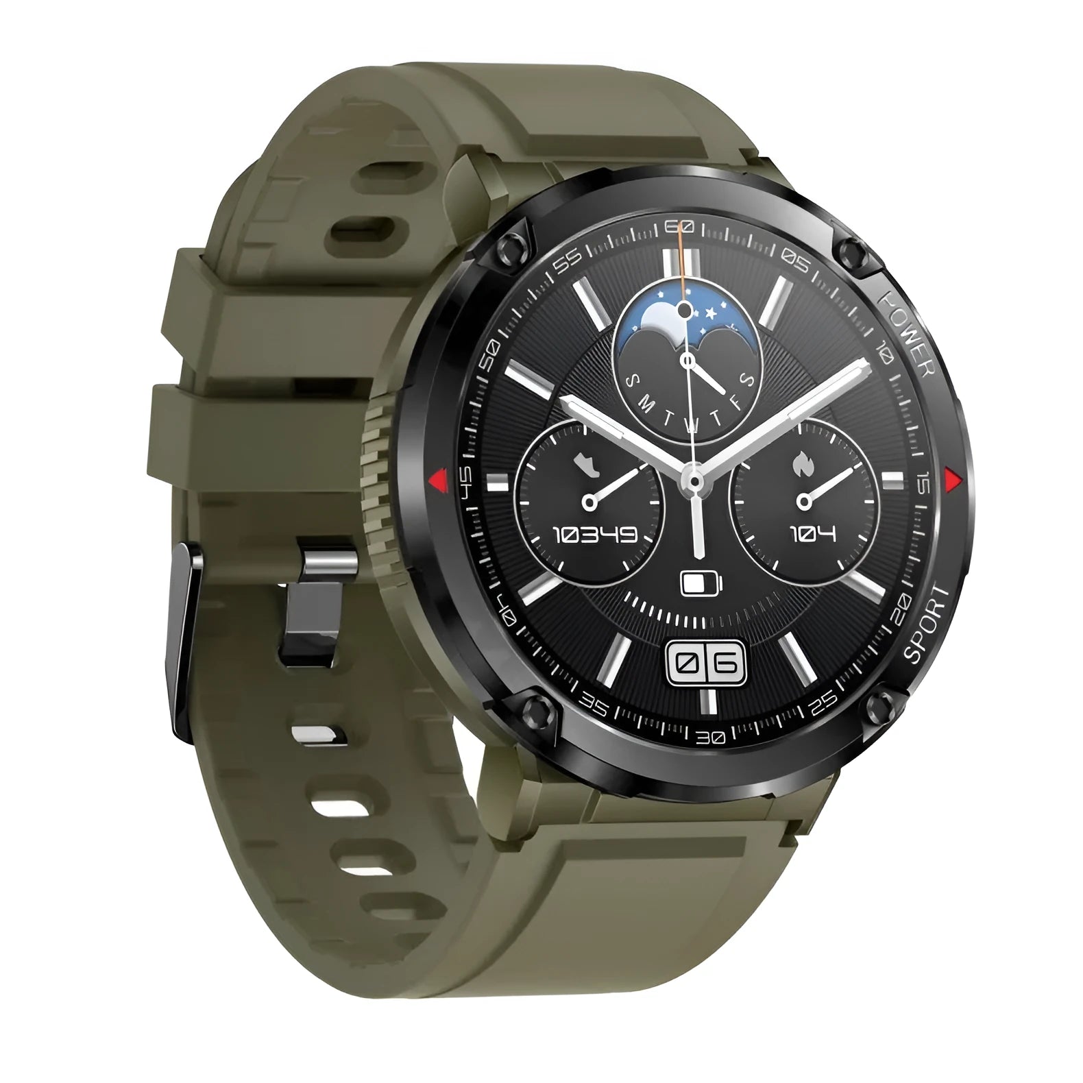 T30 Smart Watch with black silicone strap showing time and heart rate on its IPS screen.