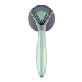 Grey self-cleaning slicker brush for cats and dogs with massaging bristle tips on a non-slip handle.