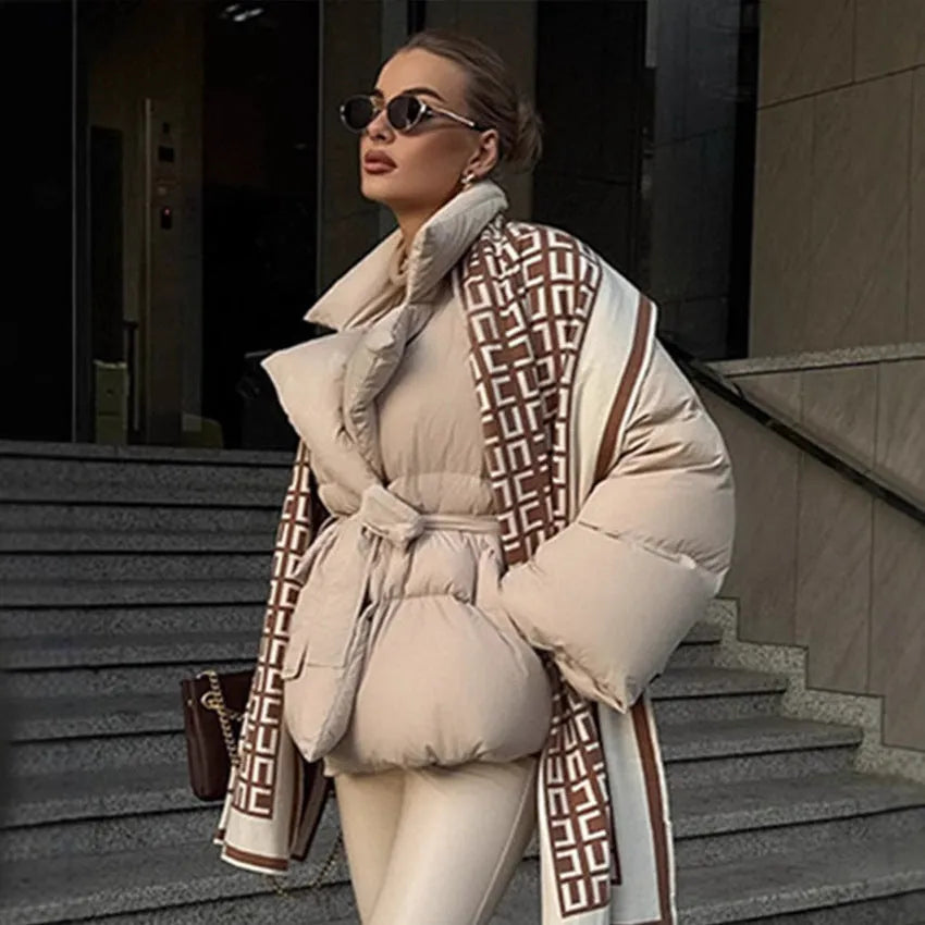 Waist-controlled lace-up lapel long sleeve jacket in black and white, polyester drawstring style