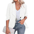 Women's slim-fitting black polyester cardigan jacket with long sleeves on a hanger.