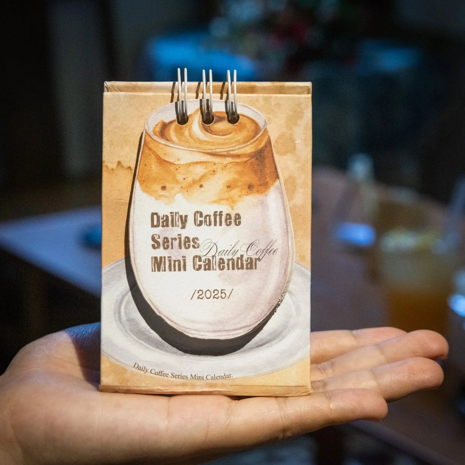2025 mini desk calendar set showing four different paper calendar designs including Coffee Time theme