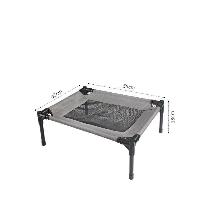 Black outdoor portable dog bed with steel frame and removable Oxford cloth cover.