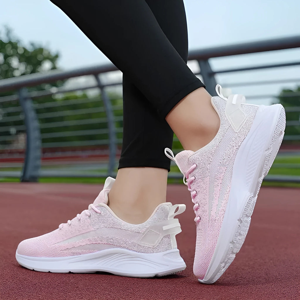 Anti-slip dance flat mesh sports shoes in Blue Pink with low heel and lace-up fastening