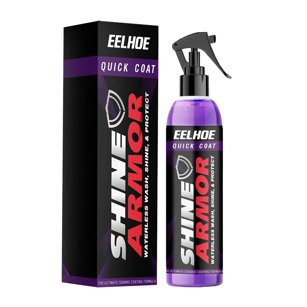 Purple car nano coating spray bottle with microplated crystal formula for exterior protection.