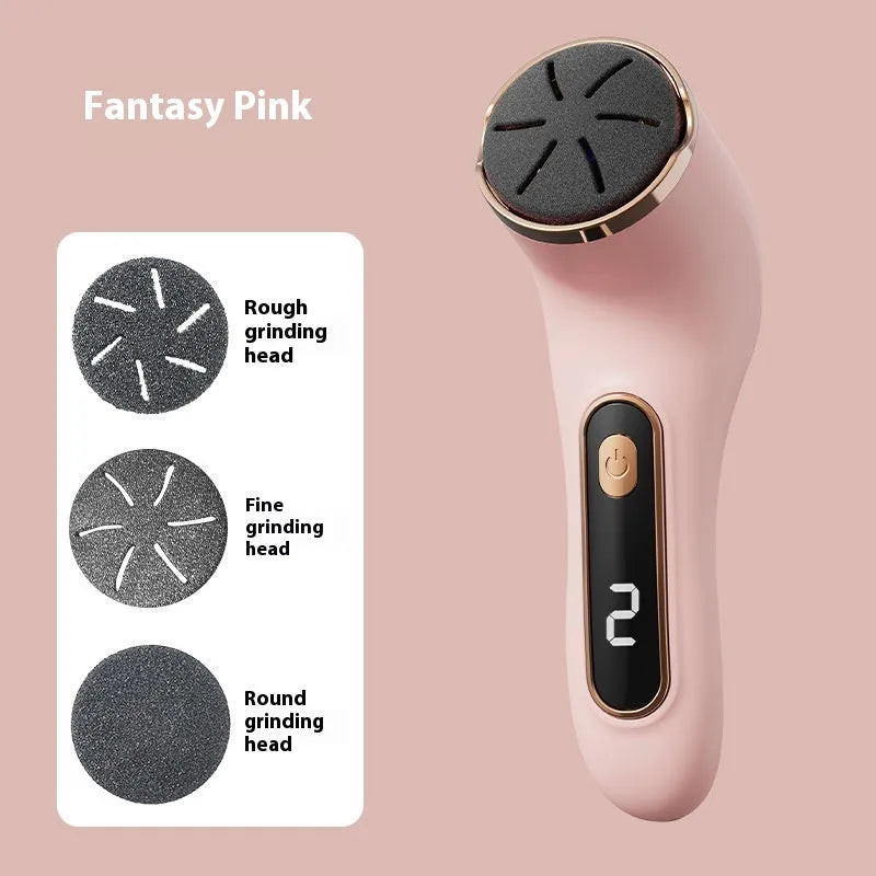 Electric foot grinder in ivory white with oval pumice stone head and USB charging port