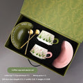 Ceramic coffee cup and saucer set with two 300ml mugs in couple designs