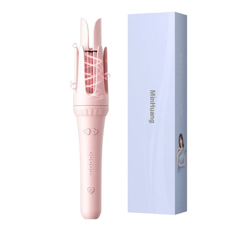32mm automatic hair curler in pink or light purple with ceramic barrel, clips, and comb.