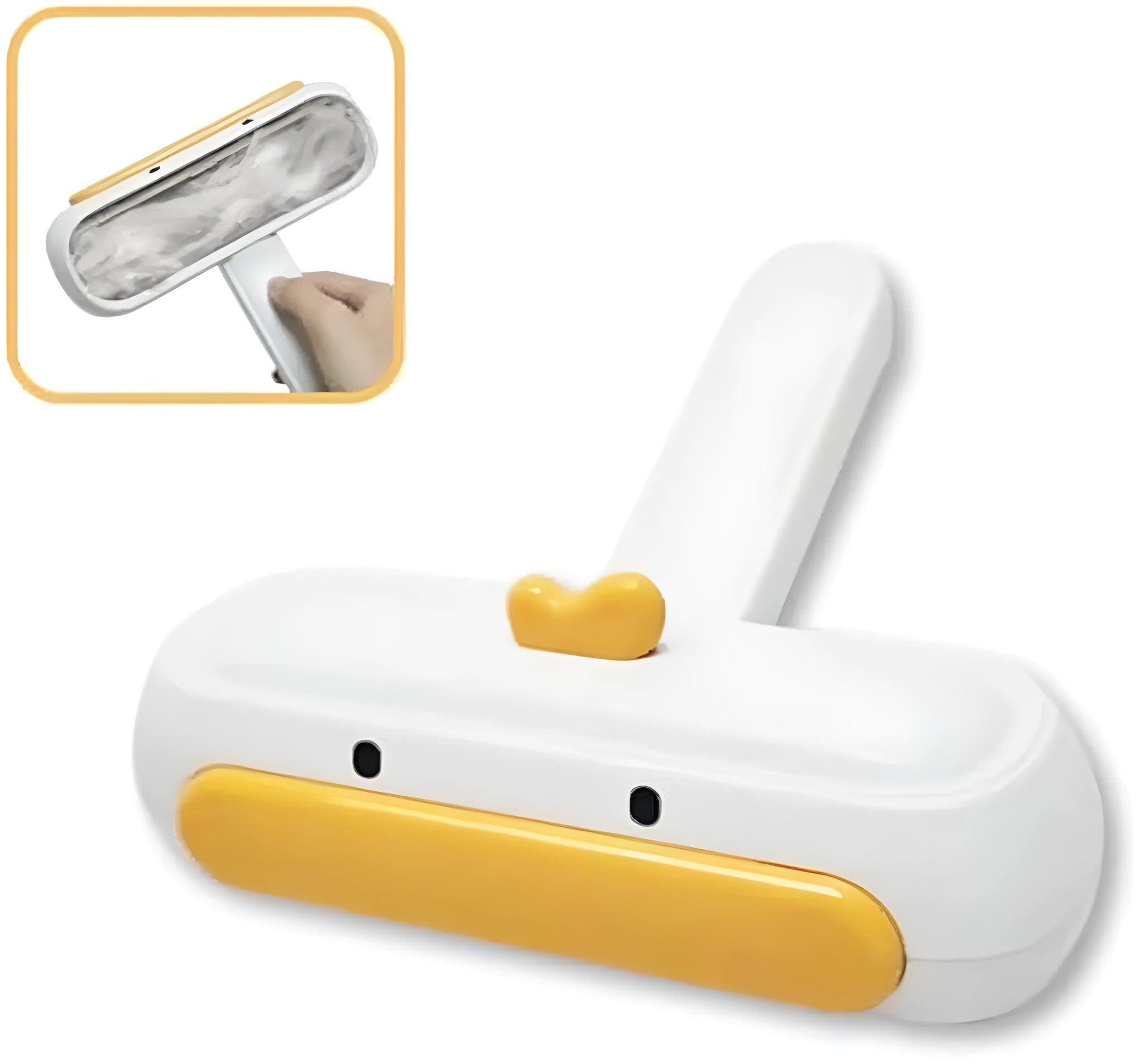 White portable pet hair remover with yellow duck cartoon design for removing fur from furniture and car seats