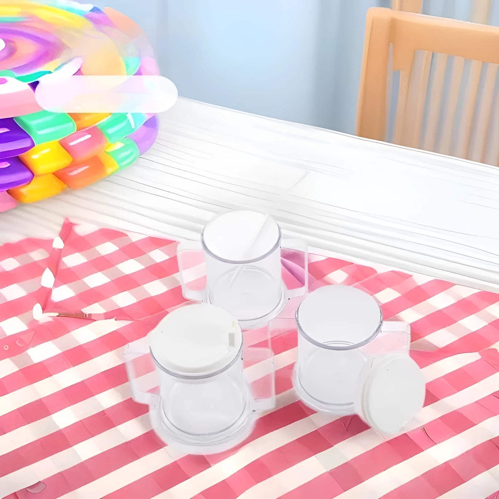 Transparent spill-proof drinking cup showing PP construction with modern simplicity design