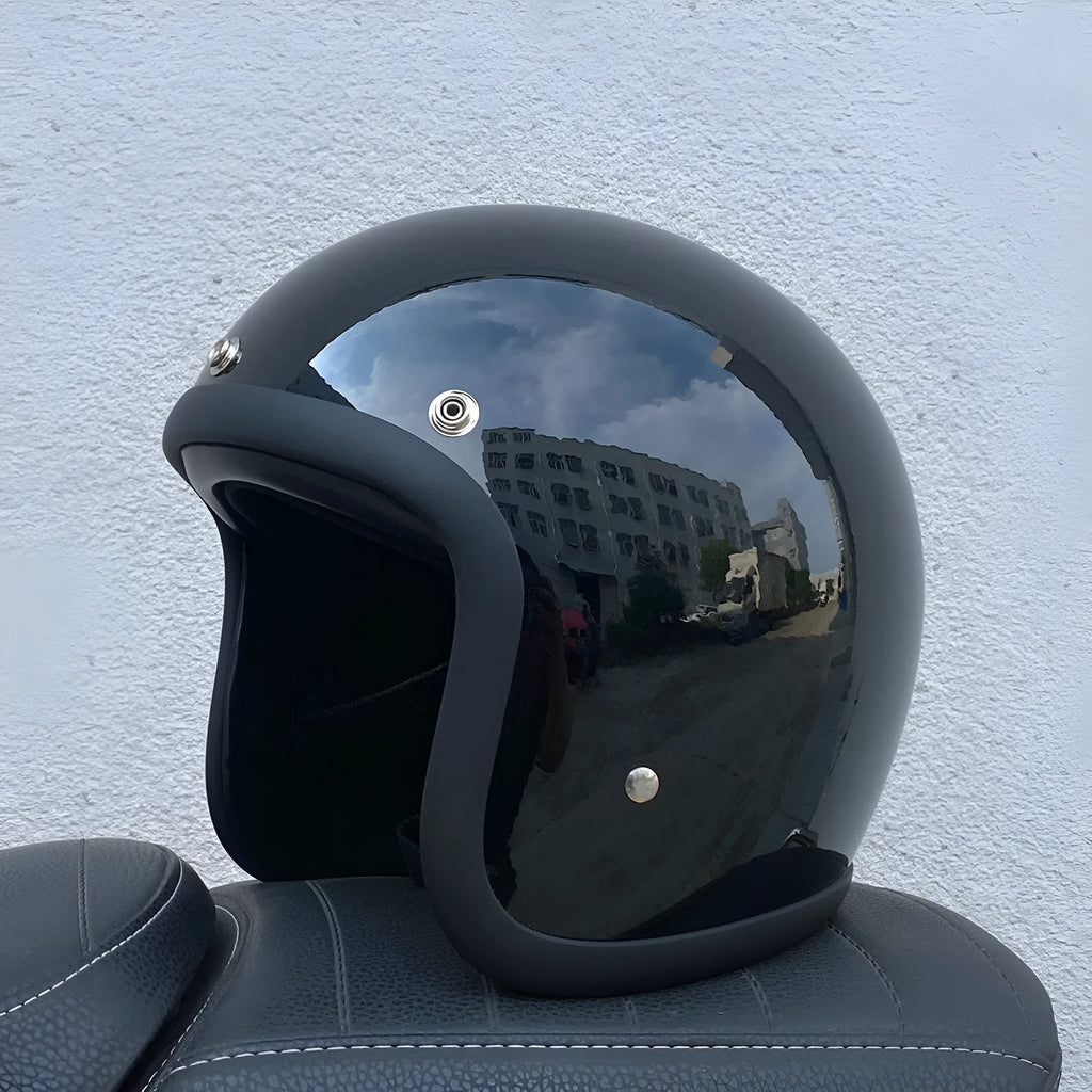 Retro-style fibreglass half helmet for motorcycle commuting in cement grey colour
