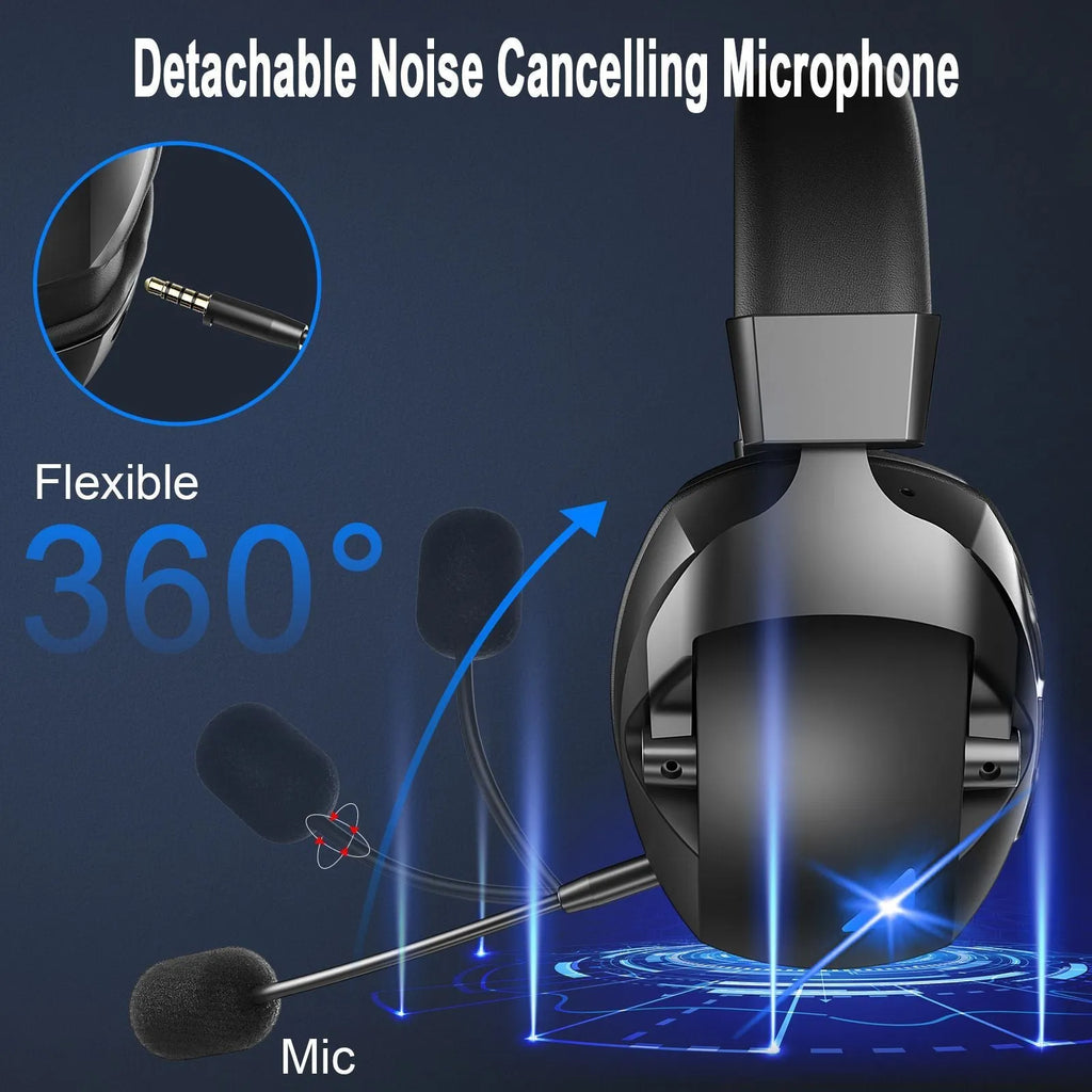 Black over-ear Bluetooth headphones with 2.4G dual-mode for gaming, IPX4 rating, ABS plastic and protein leather construction