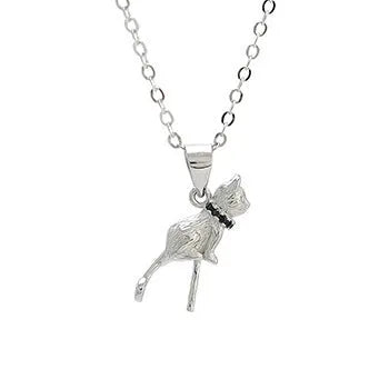 925 sterling silver cat pendant necklace on a clavicle-length chain, showing the detailed feline charm.