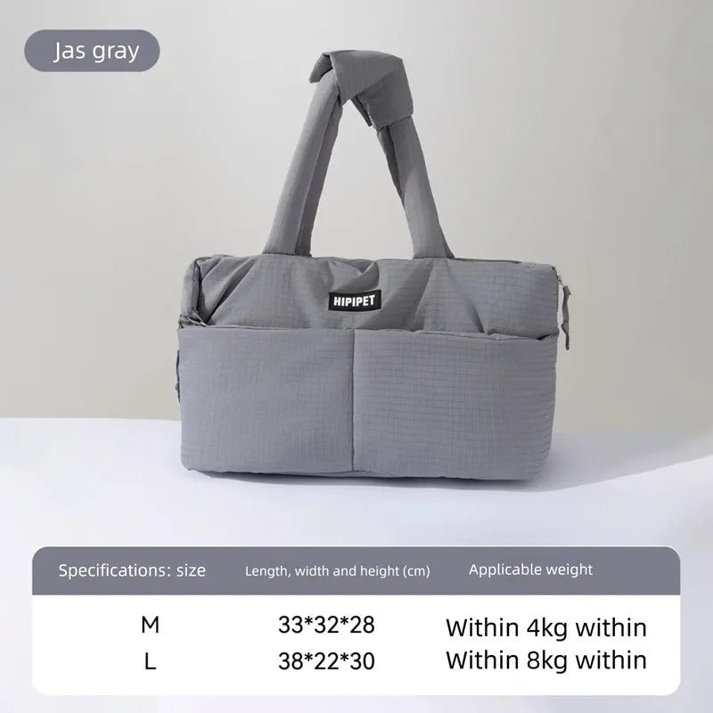 Dog car seat pet carrier with adjustable safety leash in beige waterproof quilted fabric for small dogs up to 10 pounds
