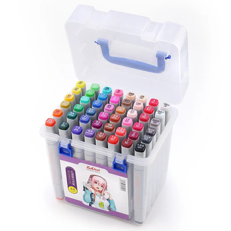 48 colour oily soft-tip marker set with square rod bodies and dual thickness options