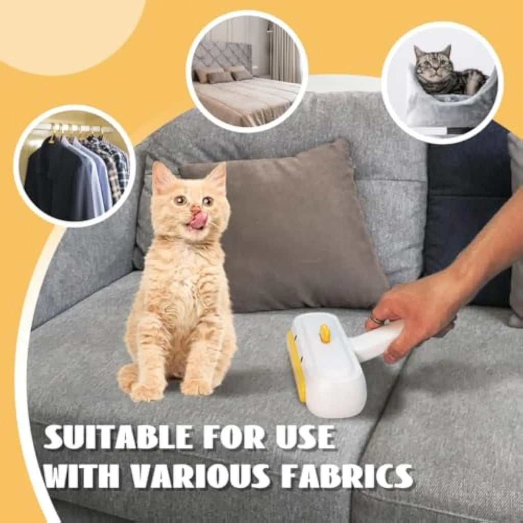 White portable pet hair remover with yellow duck cartoon design for removing fur from furniture and car seats