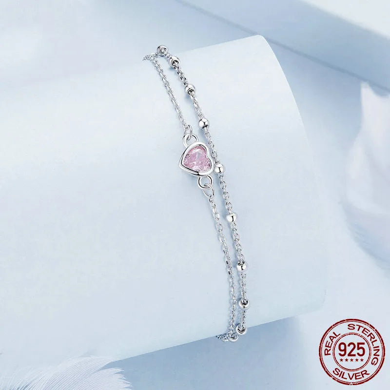 925 sterling silver heart-shaped bracelet with 6mm pendant and adjustable chain