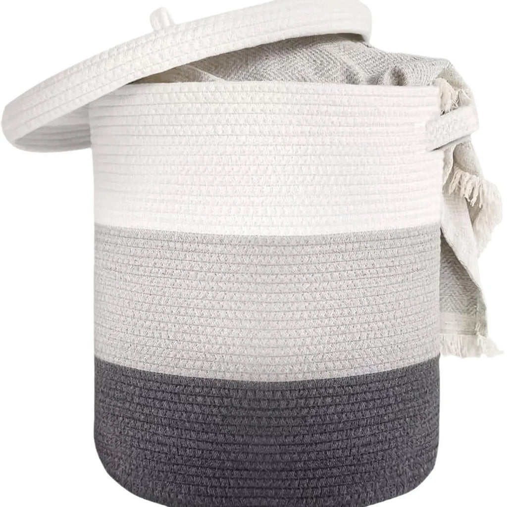 European style cotton string laundry basket extra large with lid in coffee colour series