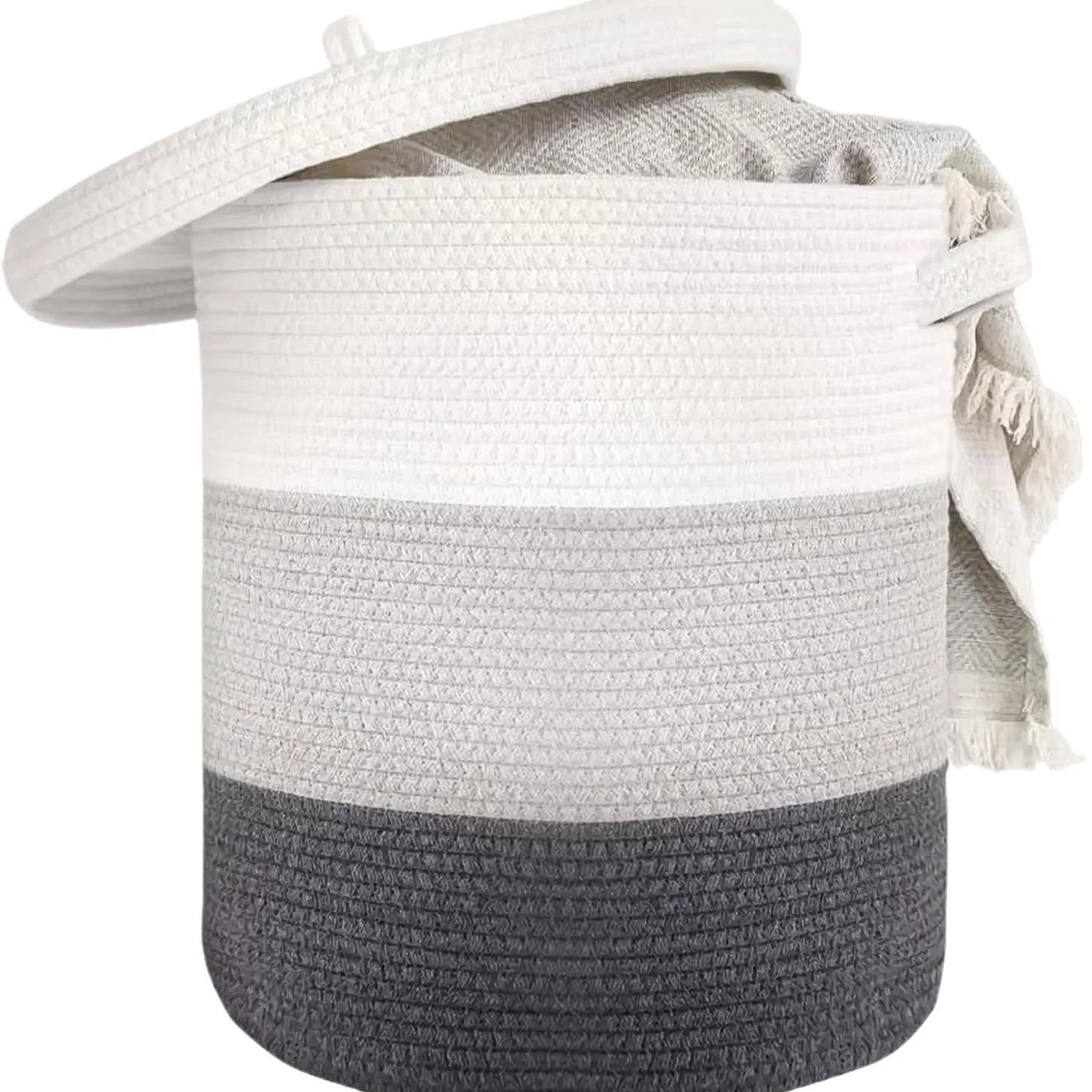 European style cotton string laundry basket extra large with lid in coffee colour series