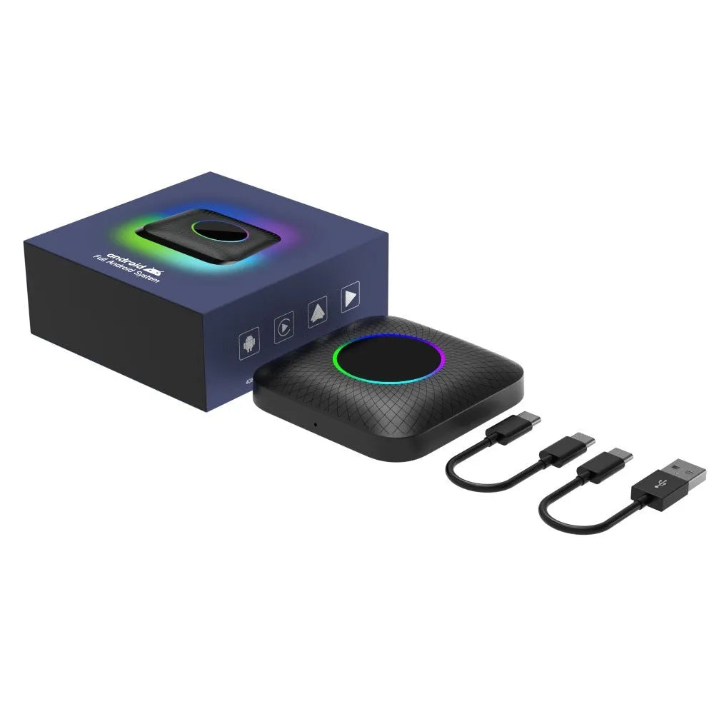 Square Tbox-Led Wireless CarPlay adapter dongle for cars with factory wired CarPlay systems.
