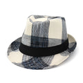 A blue and black unisex sun-proof straw hat with a bell crown for outdoor travel.