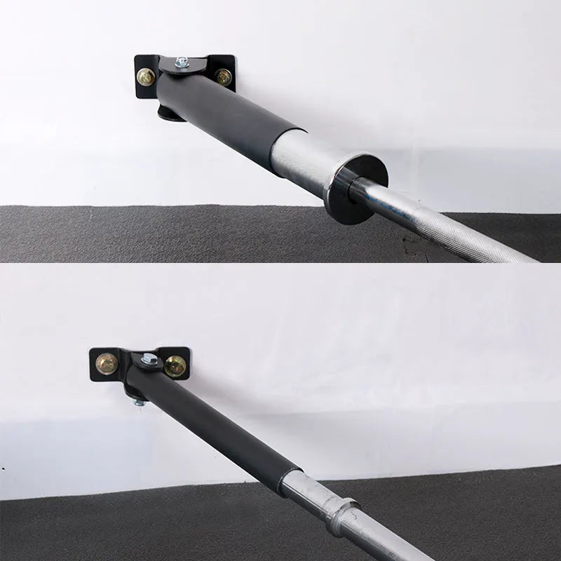 Steel wall-mounted barbell gun barrel rack with 25 tubes for rod storage.